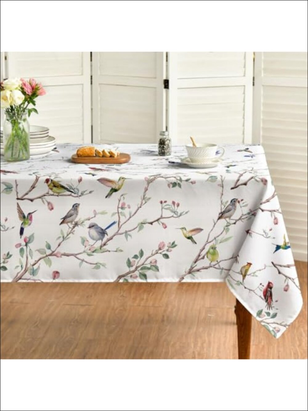 Spun Polyester Rectangular Tablecloth 60 x 120 Floral Birds Branch Dining